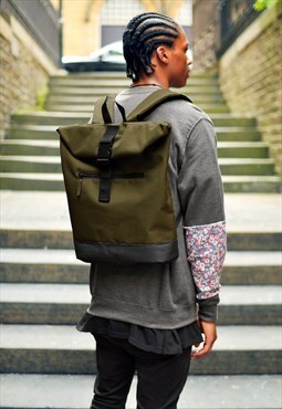 Khaki roll top laptop backpack 