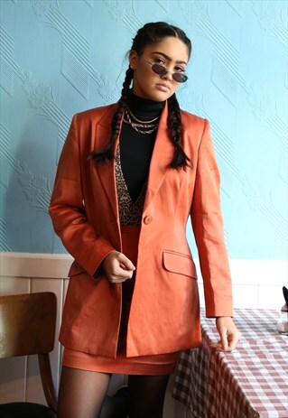 ORANGE BLAZER WITH MINI PENCIL SKIRT SUIT, CO ORD, Y2K