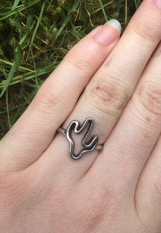 WOMENS BOHO SILVER COLOUR FESTIVAL RETRO WESTERN CACTUS RING