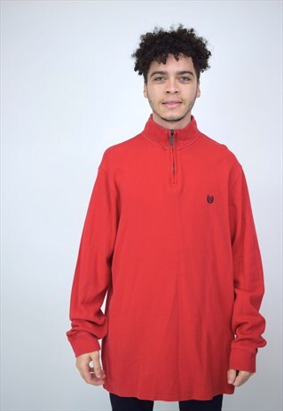 VINTAGE 90'S CHAPS RED HIGH NECKED JUMPER WITH 1/4 ZIP