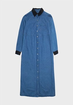 Blue '90s denim long sleeve regular fit shirt dress