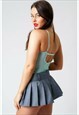 GREY PLEATED A-LINE SKATER SCHOOL HIGH WAIST SHORT SKIRT