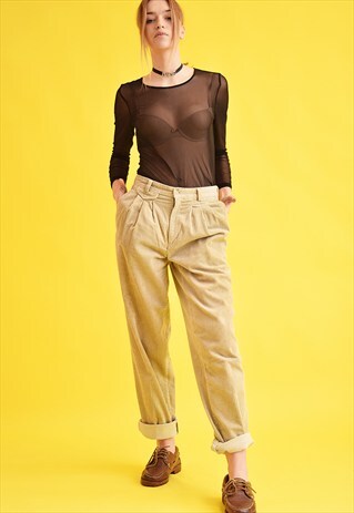 90'S RETRO CORDUROY NEUTRAL OVERSIZED REGULAR WAIST TROUSERS