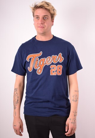 MENS VINTAGE TIGERS T-SHIRT TOP LARGE BLUE 90S