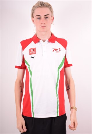 PUMA MENS VINTAGE POLO SHIRT MEDIUM WHITE 90S