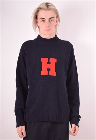 TOMMY HILFIGER MENS VINTAGE JUMPER SWEATER MEDIUM NAVY 90S