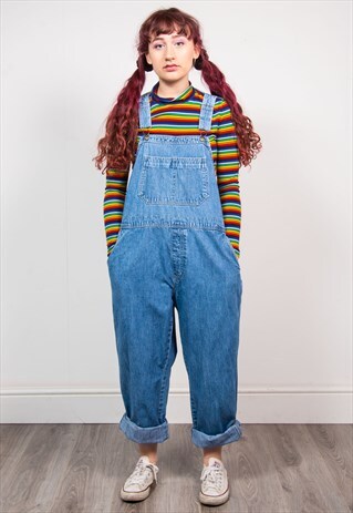 VINTAGE 90'S BLUE DENIM LONG LENGTH DUNGAREES