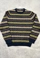 VINTAGE KNITTED JUMPER ABSTRACT PATTERNED GRANDAD SWEATER