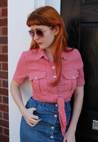 VINTAGE 80'S RED & WHITE GINGHAM CROP TOP