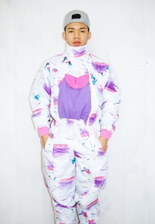 CRAZY PRINT PUFFER SKI SUIT/JUMPSUIT (1990'S)