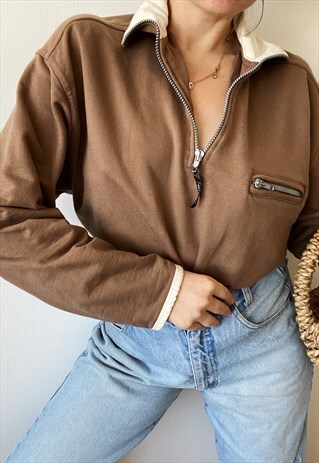 VINTAGE 90S BASICS 1/4 ZIP UNISEX SWEATSHIRT JUMPER PULLOVER