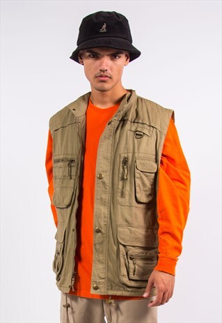 VINTAGE UTILITY VEST ZIP FASTEN GILET