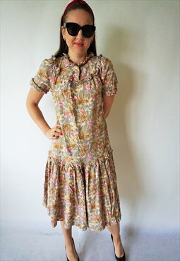 Vintage Summer Midi Dress Dresses Short Sleeves Floral 