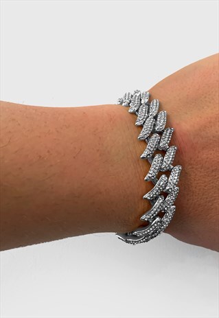 10MM THISTLE SPIKE DIAMOND CRYSTAL ICED BRACELET - SILVER