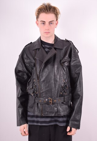 MENS VINTAGE LEATHER JACKET LARGE BLACK 90'S