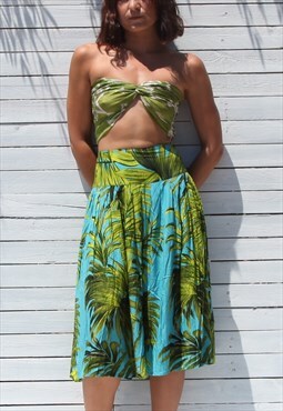 Deadstock Totem blue/green tropical printed midi skirt