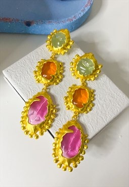 Coloured Molton Gem Drop Earrings