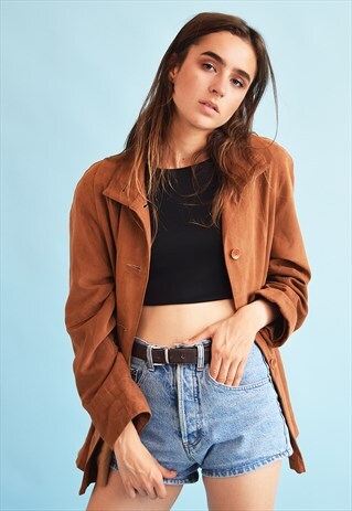 70'S RETRO BOHO NEUTRAL FAUX SUEDE JACKET