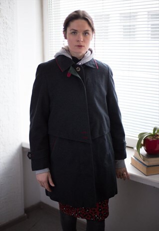 VINTAGE 80'S GREY WOOL HIDDEN BUTTONS PARKA