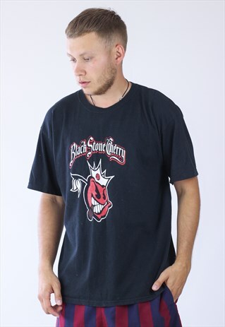 VINTAGE MENS BLACK STONE CHEERY TOUR T-SHIRT BANDS TEE