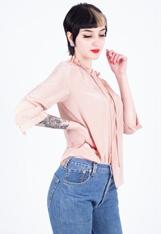 VINTAGE PINK RUFFLE COLLAR BLOUSE 90S