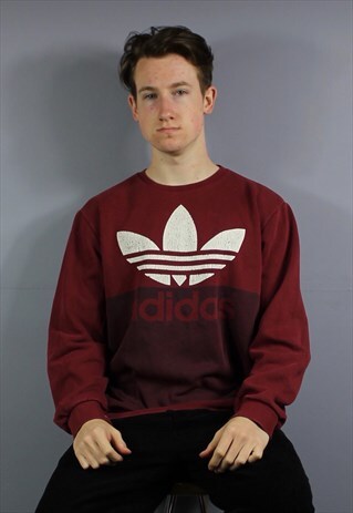 VINTAGE ADIDAS SWEATSHIRT IN BURGUNDY WITH PRINTED LOGO. SIZ
