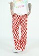 CHECK PANTS WIDE CHESS JOGGERS IN WHITE RED