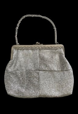 60's Silver Lurex Vintage Hand Held Evening Ladies Bag