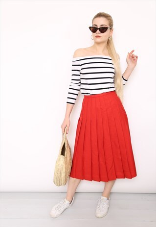 VINTAGE 90S RED PLEATED MIDI SKIRT