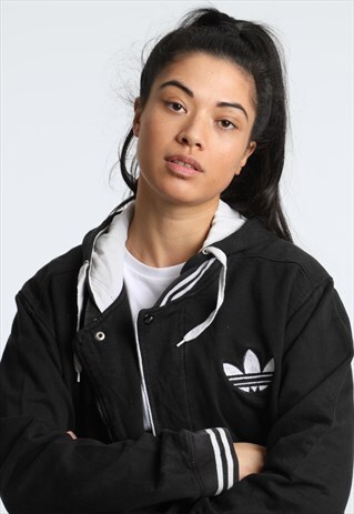 90S ADIDAS EMBROIDERED LOGO ZIPPED HOODIE