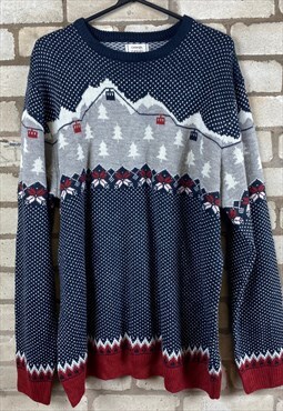 Navy with Christmas Pattern George Mens Christmas Jumper XXL