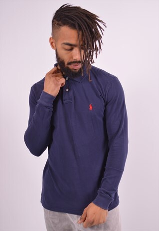 POLO RALPH LAUREN MENS VINTAGE POLO SHIRT LARGE BLUE STRIPES