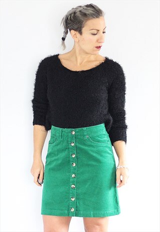 VINTAGE 1990S GREEN CORD HIGH WAISTED BUTTON FRONT SKIRT