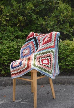 Handmade Vintage 70s Style Crochet Blanket 