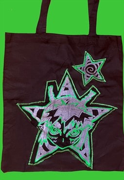 Black and Neon Green tote bag cyber anime manga jfashion alt