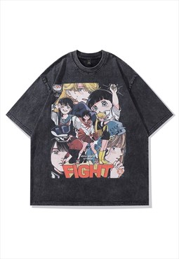Anime t-shirt Japanese cartoon tee retro skater top black