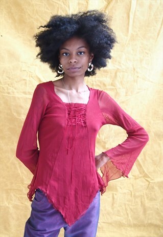 MAROON MESH FLARE TOP