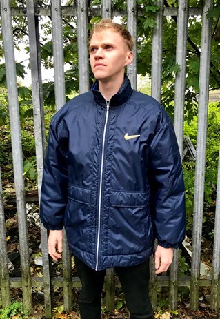 VINTAGE NIKE BLUE SPELLOUT COAT JACKET