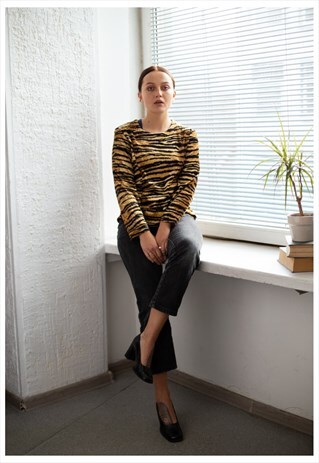 VINTAGE 80'S BROWN/BLACK ANIMAL PRINT VELVET TOP