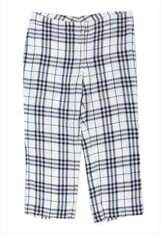 VINTAGE BURBERRY WHITE/BLUE LINEN CAPRI TROUSERS