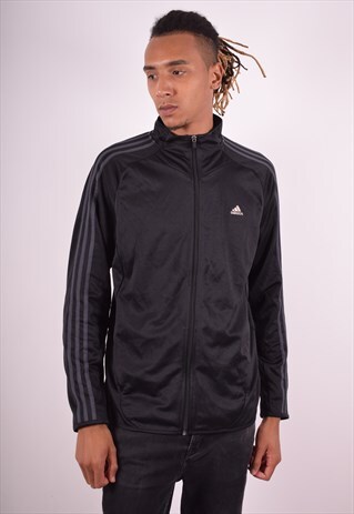 ADIDAS MENS VINTAGE TRACKSUIT TOP JACKET MEDIUM BLACK 90S