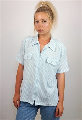 VINTAGE 90'S GINGHAM ZIP BLOUSE / SHIRT / SUMMER JACKET