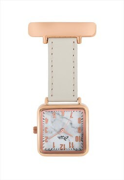 Annie Apple Marble Rose Gold Grey Leather Nurses Fob Watch