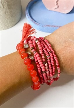 Coral Pink Beachy Stacking Bracelets