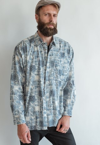 VINTAGE 70S FESTIVAL SHIRT IN BLUE PATTERN