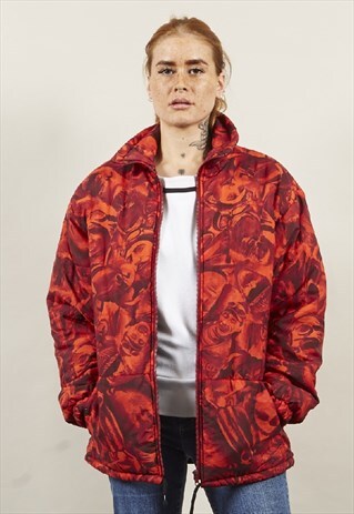 VINTAGE 90'S FACE PRINT RED PUFFER JACKET