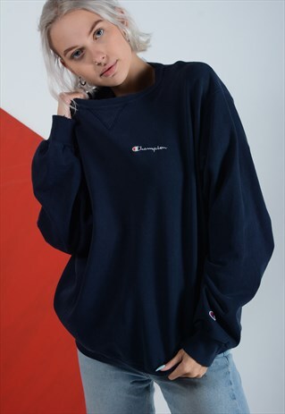 VINTAGE CHAMPION SWEATSHIRT WITH EMBROIDERED LOGO IN BLUE