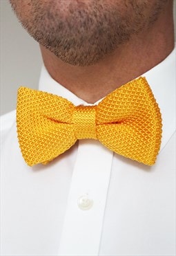 Wedding Handmade Polyester Knitted Bow Tie In Mustard Yellow