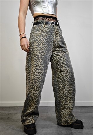 Bleached leopard jeans animal print denim trouser lynx pants