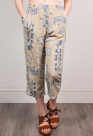 90'S VINTAGE WAVEY PATTERN WIDE LEG CROPPED TROUSERS